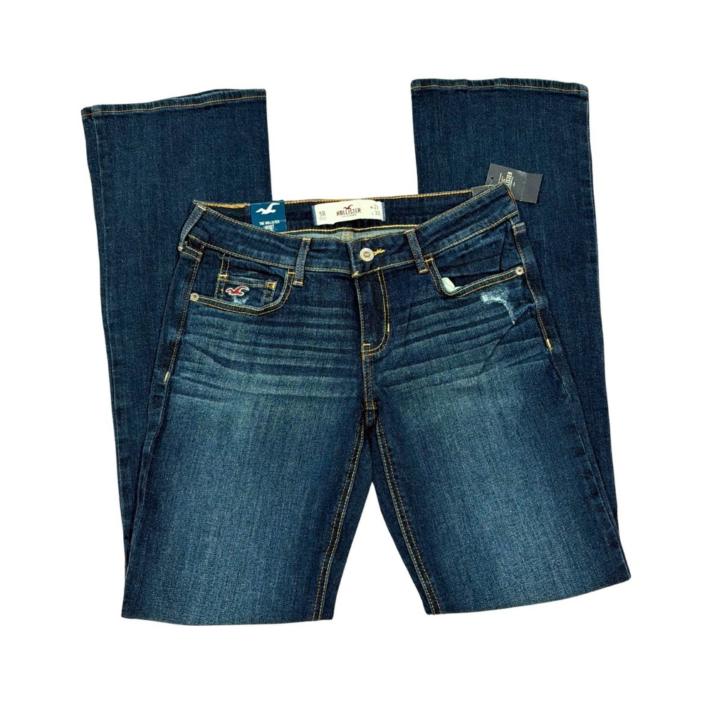 NWT Hollister Low Rise Bootcut Jeans Women 5R W27 Dark Wash Distressed Denim Y2K